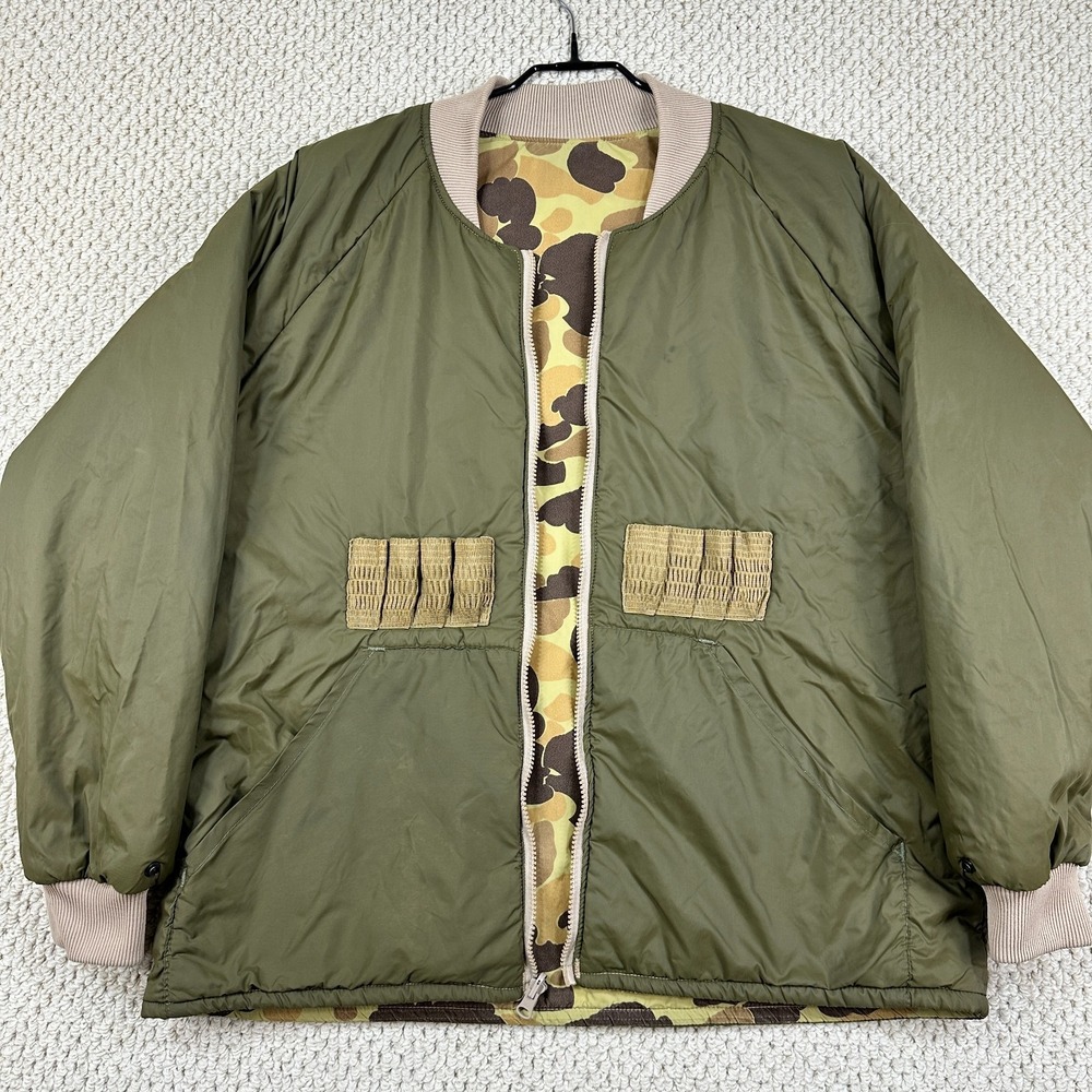 Vtg Columbia Insert Jacket Mens Medium Duck Camo Reversible Hunting USA Made 80s
